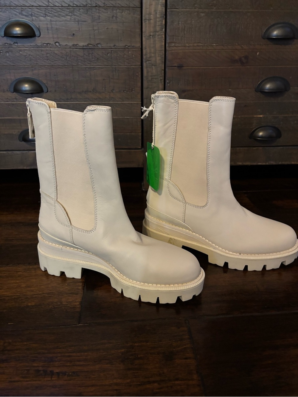 NWT Sam Edelman Cream Leather Platform Boots Women's Size 6 1/2